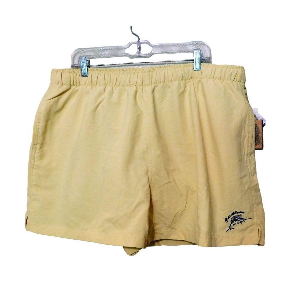 Caribbean Swimwear Shorts XL Yellow Elastic Waist Mesh Lining NEW